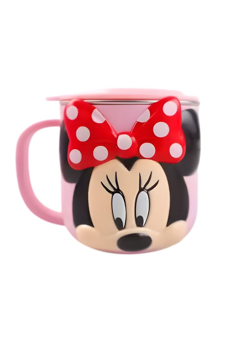 Disney Kids Stainless Steel Drinking Mug with Lid – Cartoon Design | Double Wall Insulated Cup for Hot & Cold Drinks | Leak-Resistant, Safe & Durable Children Mug (Minnie Mouse) - Image 1